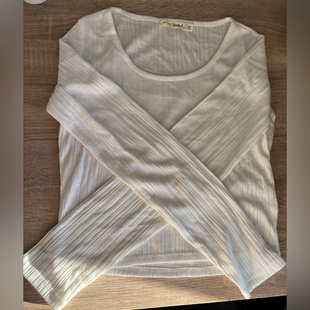 Aritzia White Ribbed Long Sleeve Top